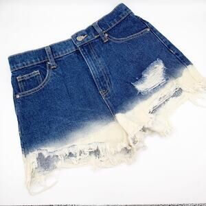No Bo High Rise Bleached Denim Shorts Size 7 Frayed Distressed Jean Cotton